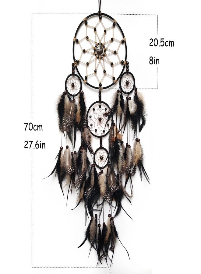 SOYUZU Large Dream Catcher Wall Decor Brown and Black Dream Catchers with Tree of Life Pendant Bead Handmade Feather Dreamcatcher Wall Hanging Ornament for Bedroom Living Room Home Decor - Image 2
